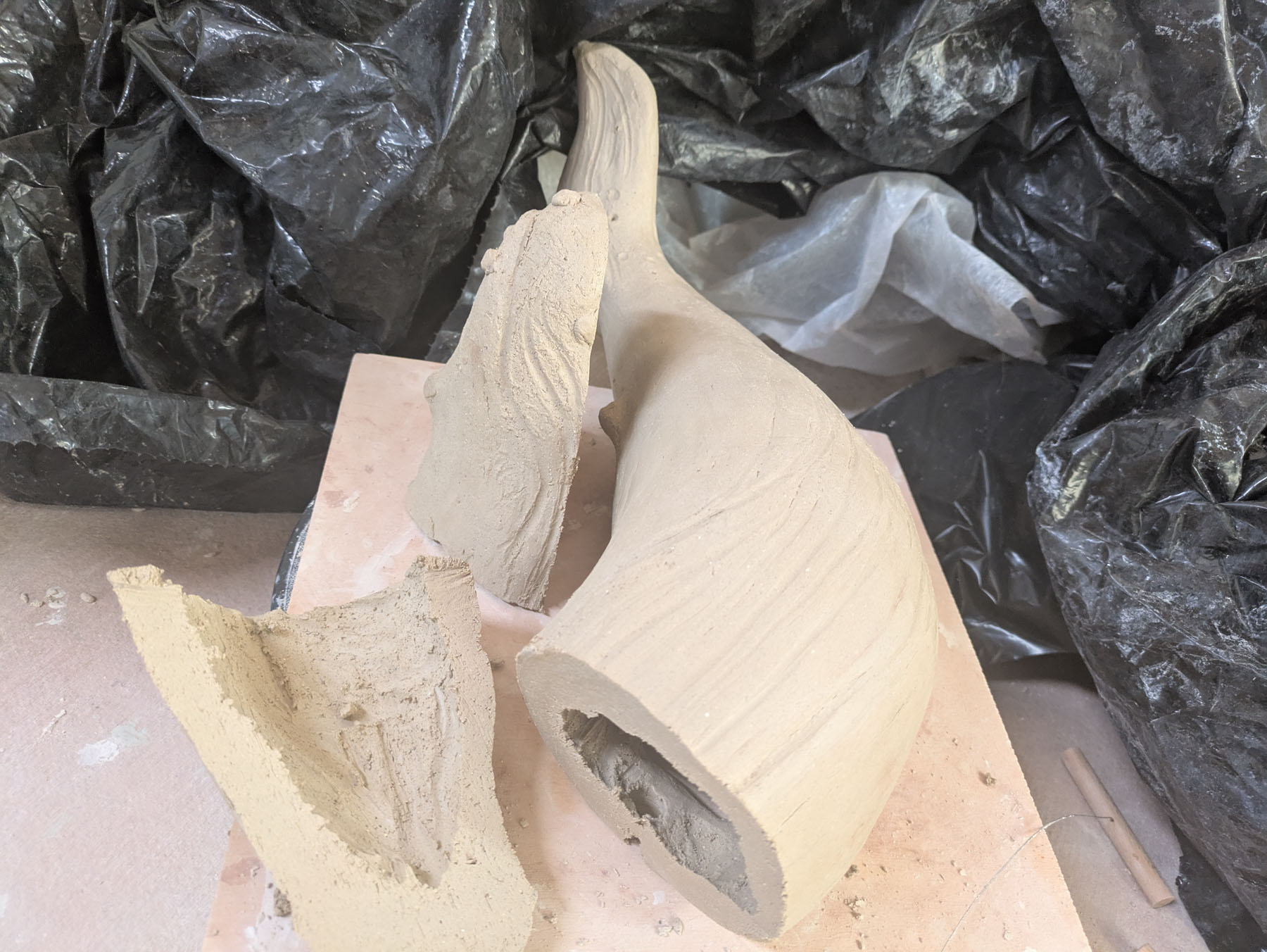 Holy Whale sculpture, carving out the inside