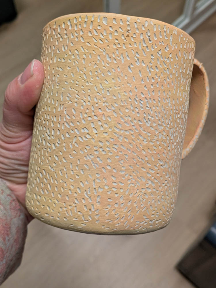 Mark making mug, process photo