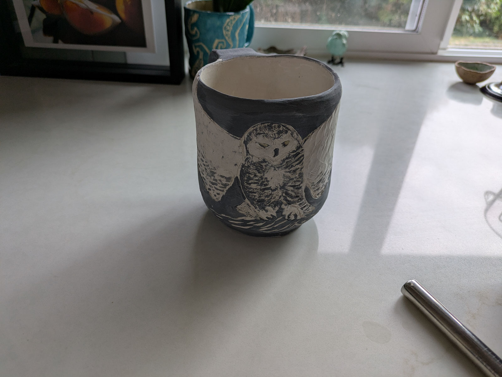 greenware snowy owl mug